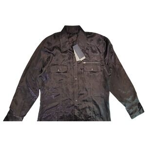 Kenneth Cole New York Mens XL Long Sleeve Button Down Shirt Silky Texture Zip